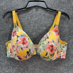 Cacique Bra 40D Backsmoother Lightly Lined Full Coverage Underwire Floral Yellow